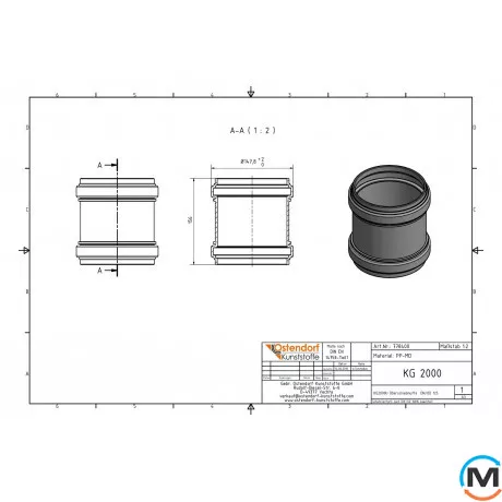 Муфта каналізаційна ремонтна Ostendorf KG2000U 125 мм, Діаметр (мм): 125, фото , зображення 2
