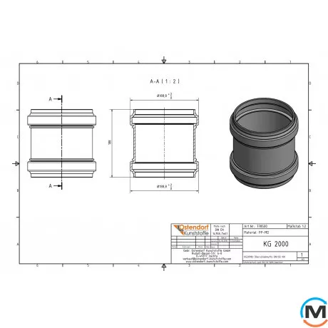 Муфта каналізаційна ремонтна Ostendorf KG2000U 150 мм, Діаметр (мм): 160, фото , зображення 2