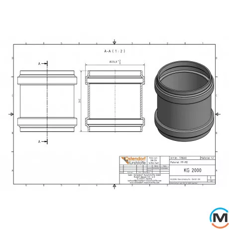 Муфта каналізаційна ремонтна Ostendorf KG2000U 200 мм, Діаметр (мм): 200, фото , зображення 2