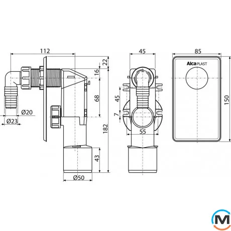 Сифон Alca Plast для стиральной машинки под штукатурку белый, фото , изображение 2