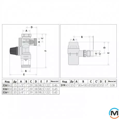 Комплект безопасности бойлера Caleffi вертикальный (группа безопасности Ø1/2" + сифон Ø25/32) 526142KIT, фото , изображение 5