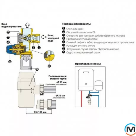 Комплект безопасности бойлера Caleffi вертикальный (группа безопасности Ø1/2" + сифон Ø25/32) 526142KIT, фото , изображение 6