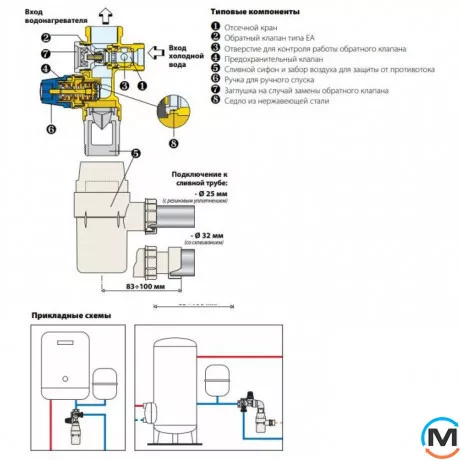 Комплект безопасности бойлера Caleffi вертикальный (группа безопасности Ø1/2" + сифон Ø25/32) 526142KIT, фото , изображение 7