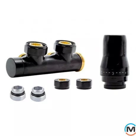 Комплект радиаторный Heat Base Duo-Plex, 3/4 x 16x2 mm PEX, угловой правый, 2 шт ниппеля, черный мат., Цвет: Черный, Вариант: Правый, Модификация: Под трубу (PEX), фото 