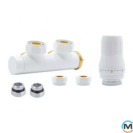 Комплект радиаторный Heat Base Duo-Plex, 3/4 x 16x2 mm PEX, угловой правый, 2 шт ниппеля, белый, Цвет: Белый, Вариант: Правый, Модификация: Под трубу (PEX), фото 