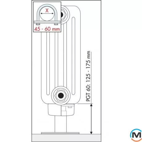 Комплект низких напольных кронштейнов MB-FIX PGT60 (2 шт.) для трубчатых радиаторов RAL9010, фото , изображение 3
