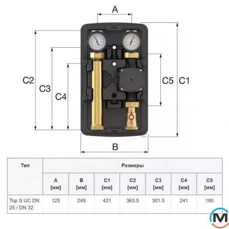Насосна група Meibes MeiFlow Top S UC DN32 пряма з насосом Wilo Yonos PICO Plus 30/1-6 9, фото , зображення 6