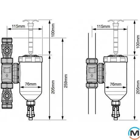 Сепаратор шламу Sentinel Vortex 300 Compact з магнітним уловлювачем цангу 22 мм, Діаметр різьблення: Цанга 22 мм, фото , зображення 4