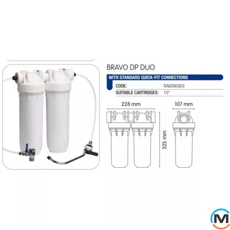 Комплект фильтров Atlas Filtri (под мойку) BRAVO DP DUO BW 10" (водоразборный кран+кран подключения), Кол-во колб: 2 колбы, фото , изображение 2