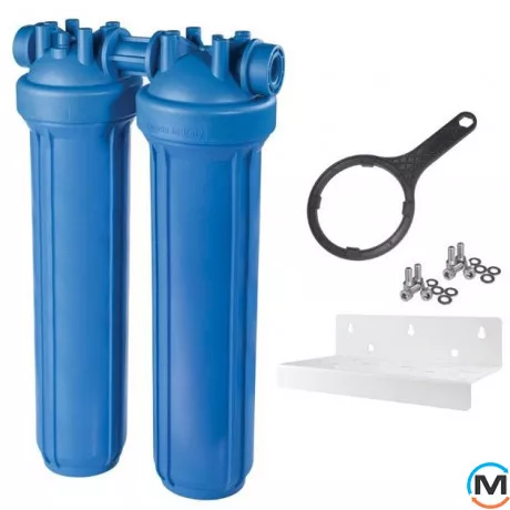 Фильтр-колба Atlas Filtri DP BIG DUO AB (голубая) Ø1 1/2" IN (пластик) 20" 45°C 8,3 bar, Диаметр резьбы: 1 1/2", Цвет: Голубой, Типоразмер: 20", Кол-во колб: 2 колбы, фото 