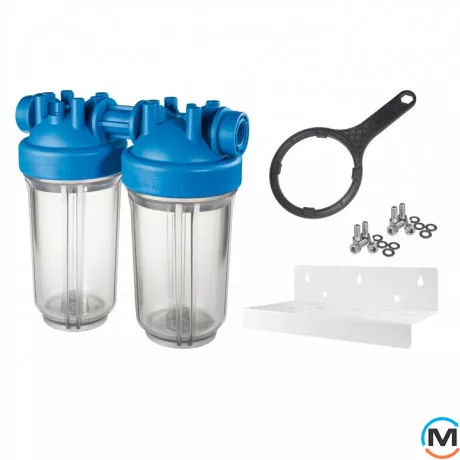 Фильтр-колба Atlas Filtri DP BIG DUO TS (прозрачный) Ø1" IN (пластик) 10" 45°C 8,3 bar KIT, Диаметр резьбы: 1", Типоразмер: 10", Кол-во колб: 2 колбы, фото 