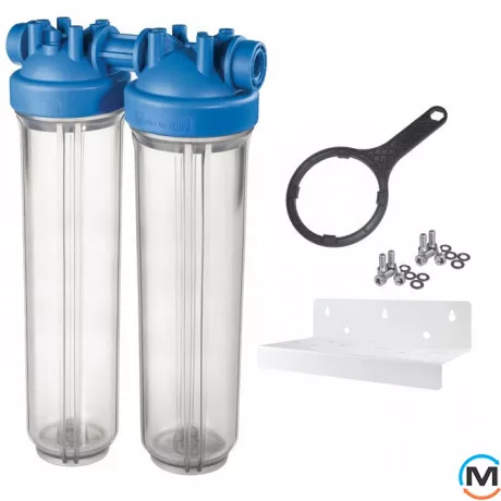 Фильтр-колба Atlas Filtri DP BIG DUO TS (прозрачный) Ø1" IN (пластик) 20" 45°C 8,3 bar KIT, Диаметр резьбы: 1", Типоразмер: 20", Кол-во колб: 2 колбы, фото 