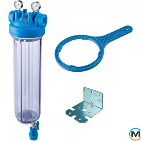 Фильтр-колба Atlas Filtri DP BIG SM TS (прозрачный) Ø1" IN (пластик) 20" 45°C 8,3 bar +2 манометра K, Типоразмер: 20", фото 