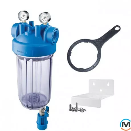 Фильтр-колба Atlas Filtri DP BIG SM TS (прозрачный) Ø1" IN (пластик) 10" 45°C 8,3 bar +2 манометра K, Типоразмер: 10", фото 