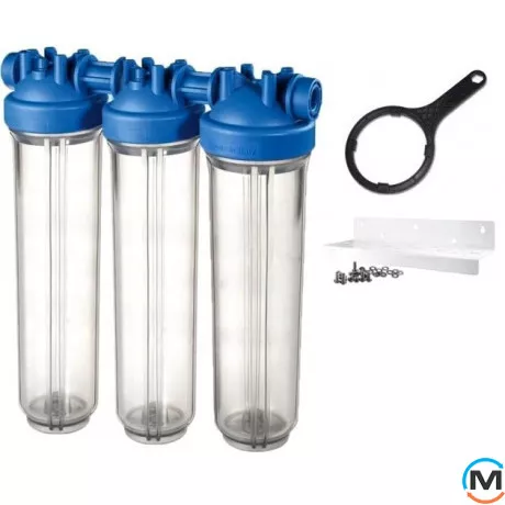 Фильтр-колба Atlas Filtri DP BIG TRIO TS (прозрачный) Ø1 1/2" IN (пластик) 20" 45°C 8,3 bar KIT, Диаметр резьбы: 1 1/2", Типоразмер: 20", Кол-во колб: 3 колбы, фото 