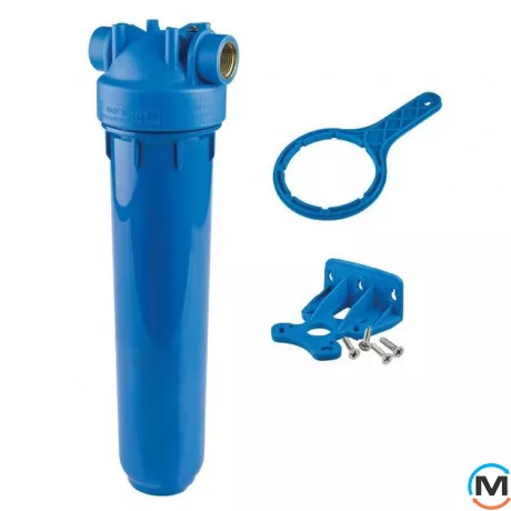 Фільтр-колба Atlas Filtri DP MONO AB (блакитна) Ø1" OT (латунь) 20" 45°C 8 bar KIT, Діаметр різьблення: 1", Типорозмір: 20", фото 