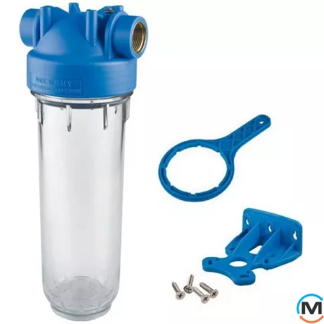 Фильтр-колба Atlas Filtri DP MONO TS (прозрачная) Ø1" OT (латунь) 10" 45°C 8 bar KIT, Диаметр резьбы: 1", Типоразмер: 10", Кол-во колб: 1 колба, фото 