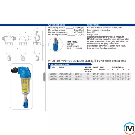 Фільтр Atlas Filtri самопромивний Atlas Filtri HYDRA DS MP (поворотна група) Ø3/4÷1" + картридж RLH, фото , изображение 2