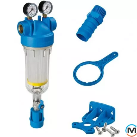 Фільтр-колба Atlas Filtri самопромивний HYDRA M (манометри) 1/2" OT (латунь) + картридж RSH 50 mcr K, Діаметр різьблення: 1/2", Кількість мікрон (мКм): 50, фото 