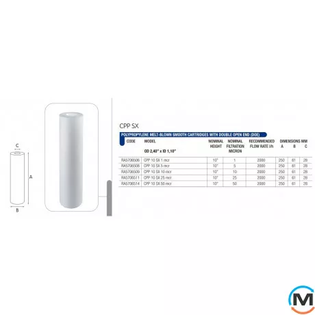 Картридж Atlas Filtri із спіненого поліпропілену CPP 10" SX 1 mcr 80°C, Кількість мікрон (мКм): 1, Типорозмір: 10", фото , зображення 2