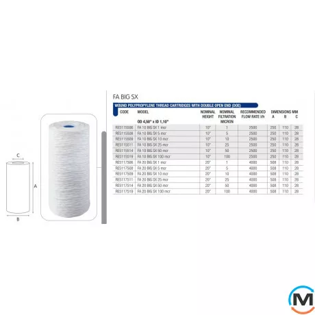 Картридж Atlas Filtri з поліпропіленової нитки FA BIG 10" SX 100 mcr, Кількість мікрон (мКм): 100, Типорозмір: 10", фото , зображення 2
