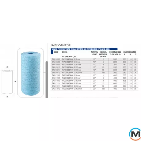 Картридж Atlas Filtri антимікробний із поліпропіленової нитки FA BIG SANIC 20" SX 10 mcr, Кількість мікрон (мКм): 10, Типорозмір: 20", фото , зображення 2