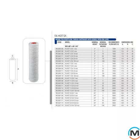 Картридж Atlas Filtri із поліпропіленової нитки FA HOT 10" SX 25 mcr 80°C, Кількість мікрон (мКм): 25, Типорозмір: 10", фото , зображення 2