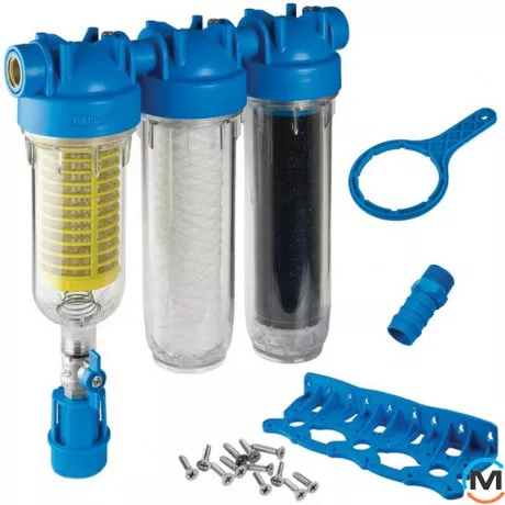 Фільтр Atlas Filtri HYDRA RAINMASTER TRIO Ø1/2" (латунь) + картриджи RAH, FA, LA 45°C 8 bar KIT, Диаметр резьбы: 1/2", Кол-во колб: 3 колбы, фото 