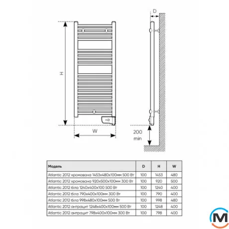 Електрична сушка для рушників Atlantic 2012 хромована пряма 300 Вт (905*500*30 (85 з кріпленням)), Колір: Хром, Макс. потужність (Вт): 300, Висота (мм): 920, фото , зображення 4