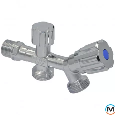 Кран Albertoni подвійний кутовий для сантехприладів Ø1/2" х 3/4" х 3/4", Діаметр різьблення: 1/2"×3/4"×3/4", фото 