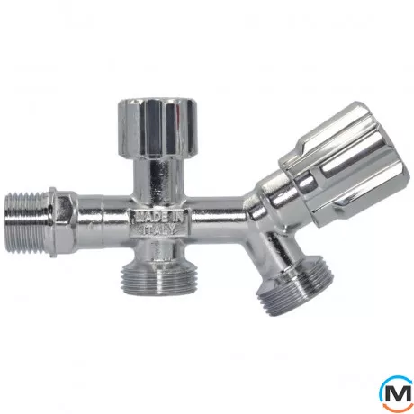 Кран Albertoni подвійний кутовий для сантехприладів Ø1/2" х 3/4" х 3/4", Діаметр різьблення: 1/2"×3/4"×3/4", фото , зображення 2