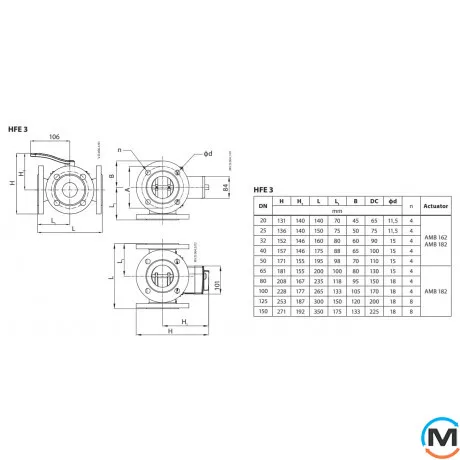 Поворотный трехходовой клапан Danfoss HFE3 PN6 DN65/90, Диаметр прохода: DN65, фото , изображение 4