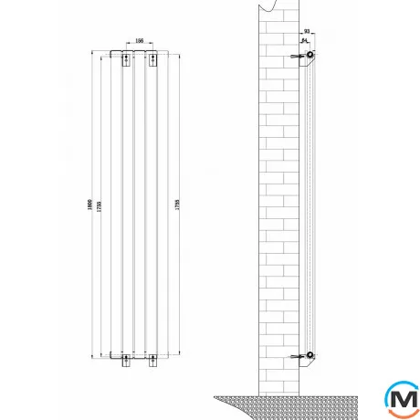 Вертикальный дизайнерский радиатор ARTTIDESIGN Livorno II 5/1800/340/50 белый матовый, фото , изображение 2