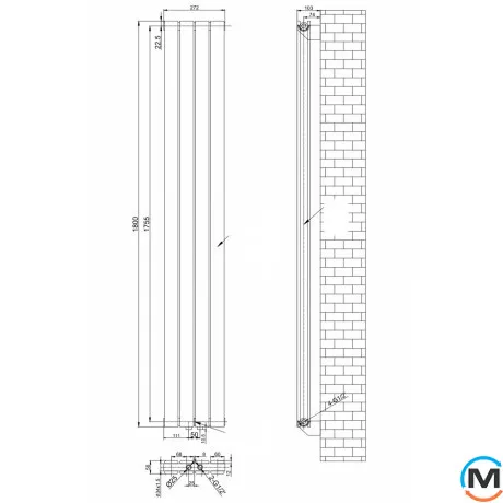 Дизайнерський вертикальний радіатор ARTTIDESIGN Livorno II 4/1800/272/50 сірий матовий, Виконання: Вертикальний, Колір: Чорний, Висота (мм): 1800, Глибина (мм): 103, Кількість секцій: 4, Довжина (мм): 272, фото , зображення 3