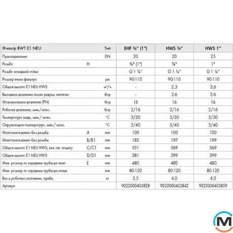 Фильтр для холодной воды BWT E1 HWS ¾", Диаметр резьбы: 3/4", фото , изображение 9