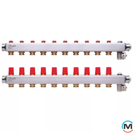 Колектор із нержавіючої сталі Danfoss 10+10 SSM-10, Кількість виходів: 10, Тип колектора: З термоклапанами, фото 