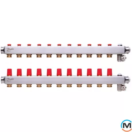 Колектор із нержавіючої сталі Danfoss 11+11 SSM-11, Кількість виходів: 11, Тип колектора: З термоклапанами, фото 