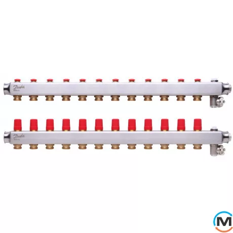 Колектор із нержавіючої сталі Danfoss 12+12 SSM-12, Кількість виходів: 12, Тип колектора: З термоклапанами, фото 