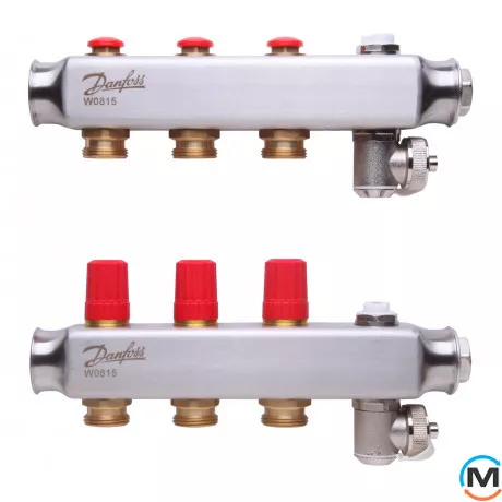 Колектор із нержавіючої сталі Danfoss 3+3 SSM-3, Кількість виходів: 3, Тип колектора: З термоклапанами, фото 
