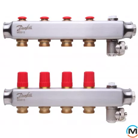 Колектор із нержавіючої сталі Danfoss 4+4 SSM-4, Кількість виходів: 4, Тип колектора: З термоклапанами, фото 
