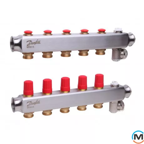 Колектор із нержавіючої сталі Danfoss 5+5 SSM-5, Кількість виходів: 5, Тип колектора: З термоклапанами, фото 