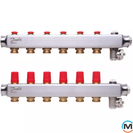 Колектор із нержавіючої сталі Danfoss 6+6 SSM-6, Кількість виходів: 6, Тип колектора: З термоклапанами, фото 