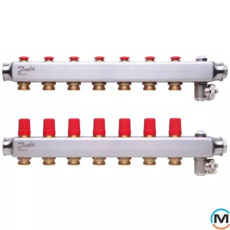 Колектор із нержавіючої сталі Danfoss 7+7 SSM-7, Кількість виходів: 7, Тип колектора: З термоклапанами, фото 