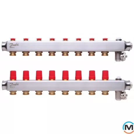 Колектор із нержавіючої сталі Danfoss 8+8 SSM-8, Кількість виходів: 8, Тип колектора: З термоклапанами, фото 