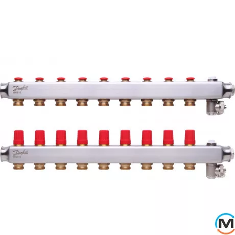 Колектор із нержавіючої сталі Danfoss 9+9 SSM-9, Кількість виходів: 9, Тип колектора: З термоклапанами, фото 
