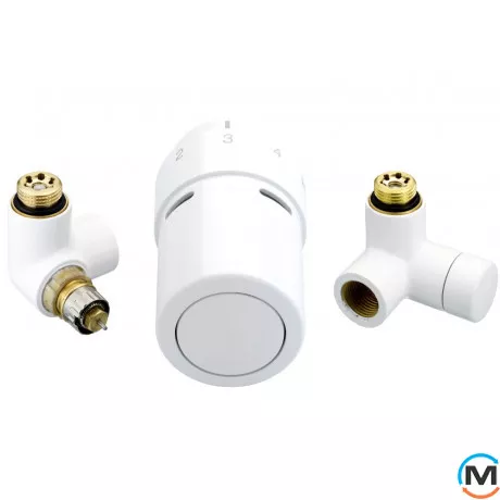 Комплект кранов термостатический Danfoss Left-set 9016, Вариант: RTX-set, Исполнение: Торцевой левый, Цвет: Белый, фото 