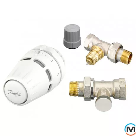 Комплект кранов термостатический Danfoss RA nut+RA-FN+RLV-S 15 S w. O-ring прямой, Исполнение: Прямой, фото 