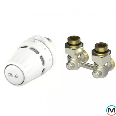 Комплект радиаторный Danfoss Regus M30x1.5+RLV-KB1/2"угловой, Исполнение: Угловой, Присоединение: М30х1,5, фото 