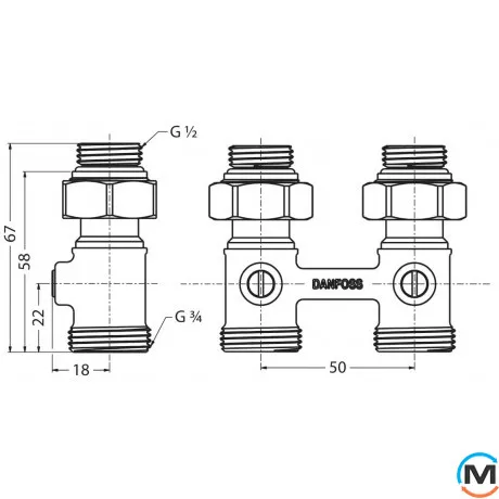 Н-образный запорный клапан Danfoss RLV-KB 1/2 прямой, Диаметр резьбы: 1/2", Исполнение: Прямой, фото , изображение 2
