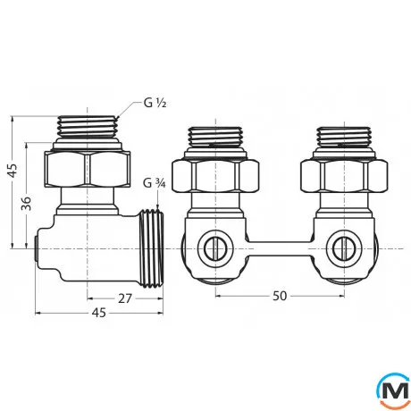 Н-образный запорный клапан Danfoss RLV-KB 1/2 угловой, Диаметр резьбы: 1/2", Исполнение: Угловой, фото , изображение 2
